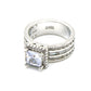 Silver-Tone Mult-Cut Three Row Engagement Ring with Genuine Crystals