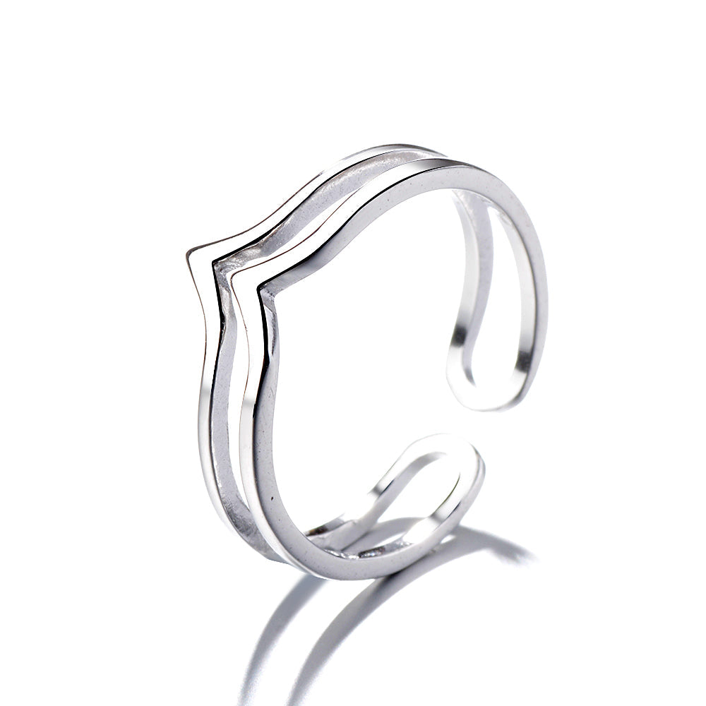 Amy and Annette 14K White Gold Minimalist 2 Row Bypass Ring