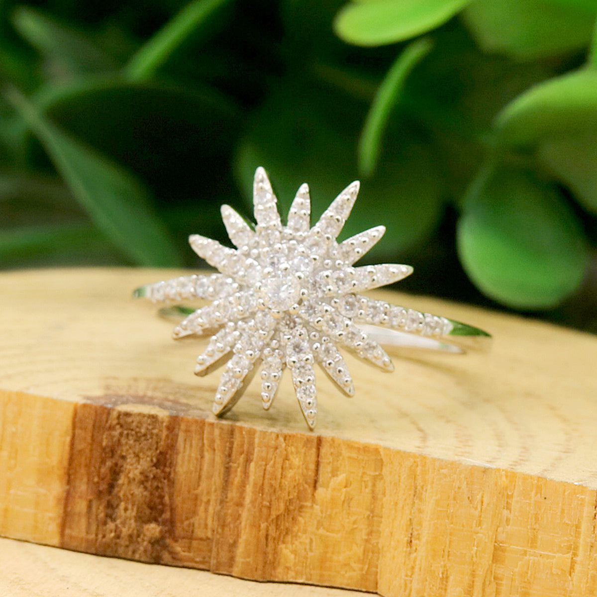 Sterling Silver Shooting Star Ring With Simulated Diamonds