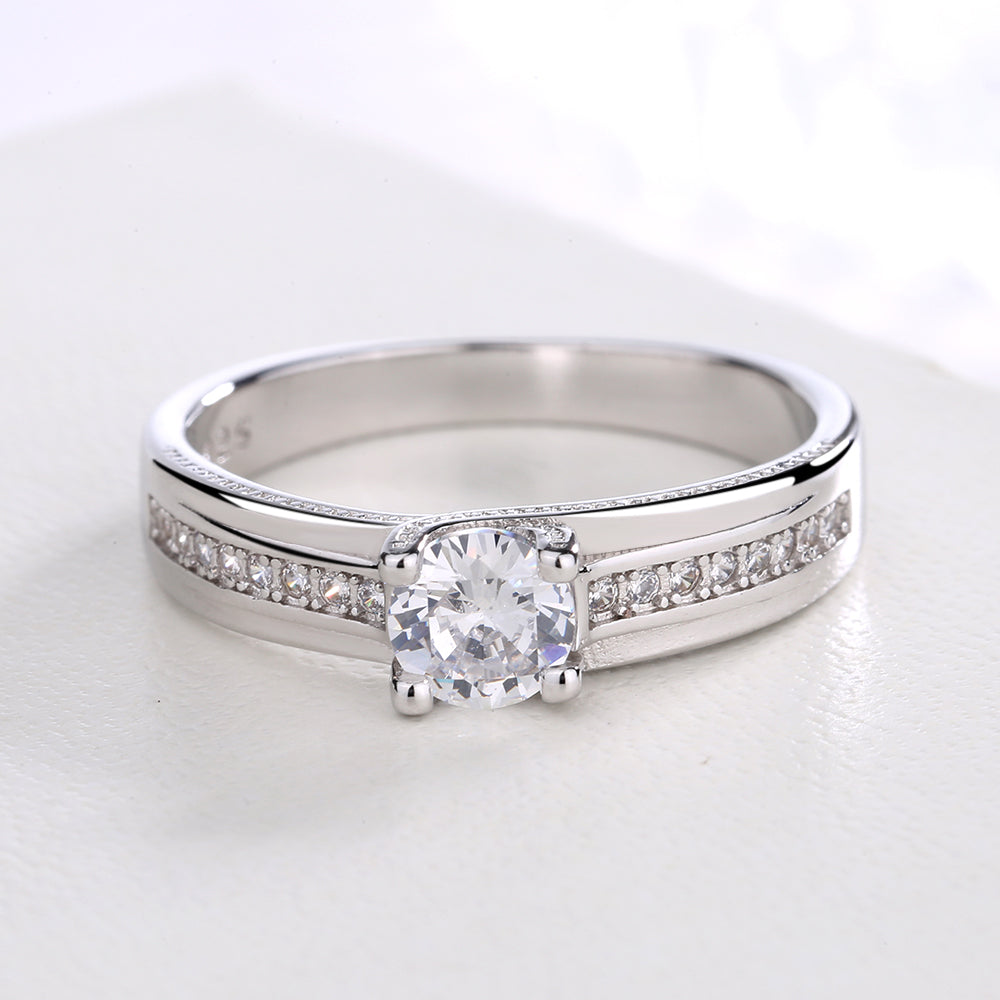 Sterling Silver Round-Cut Ring with Simulated Diamonds