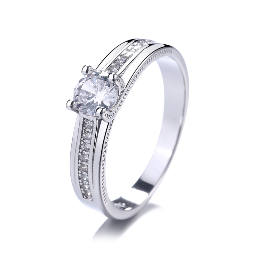 Sterling Silver Round-Cut Ring with Simulated Diamonds