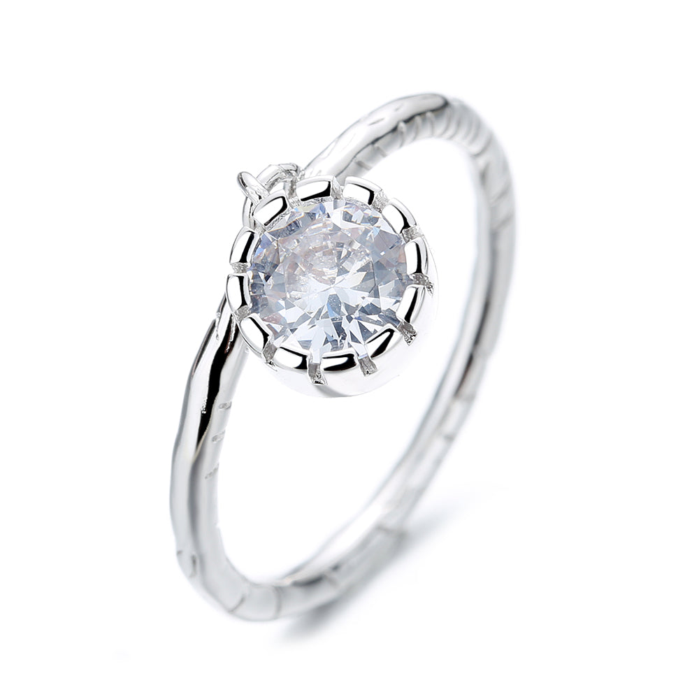Sterling Silver Hammered Drop Crystal Ring