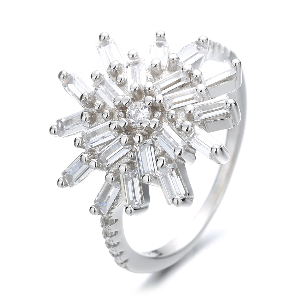 Sterling Silver Starburst Ring with Simulated Diamonds