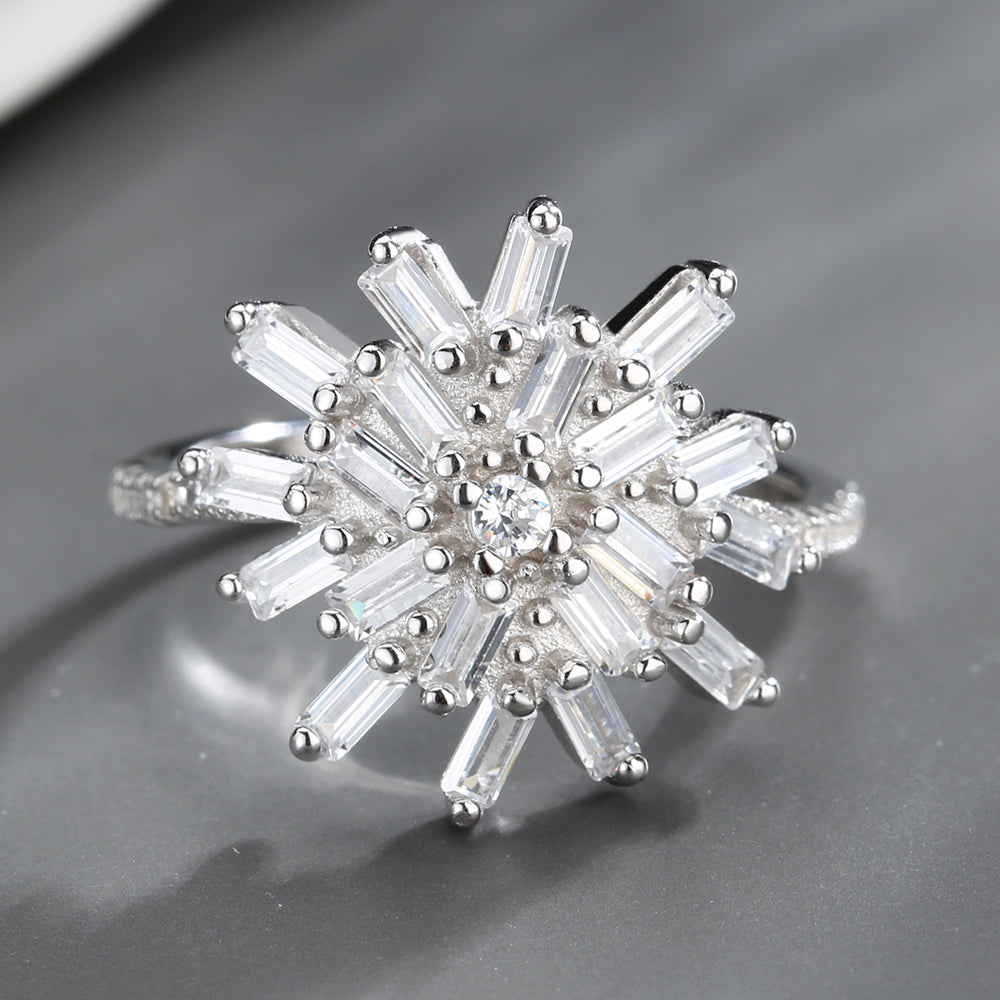 Sterling Silver Starburst Ring with Simulated Diamonds