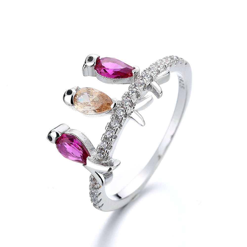 18K Rose Gold and Sterling Silver Birds Perched With crystals