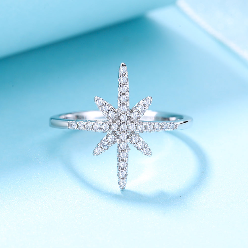 Sterling Silver Star Ring with Simulated Diamonds