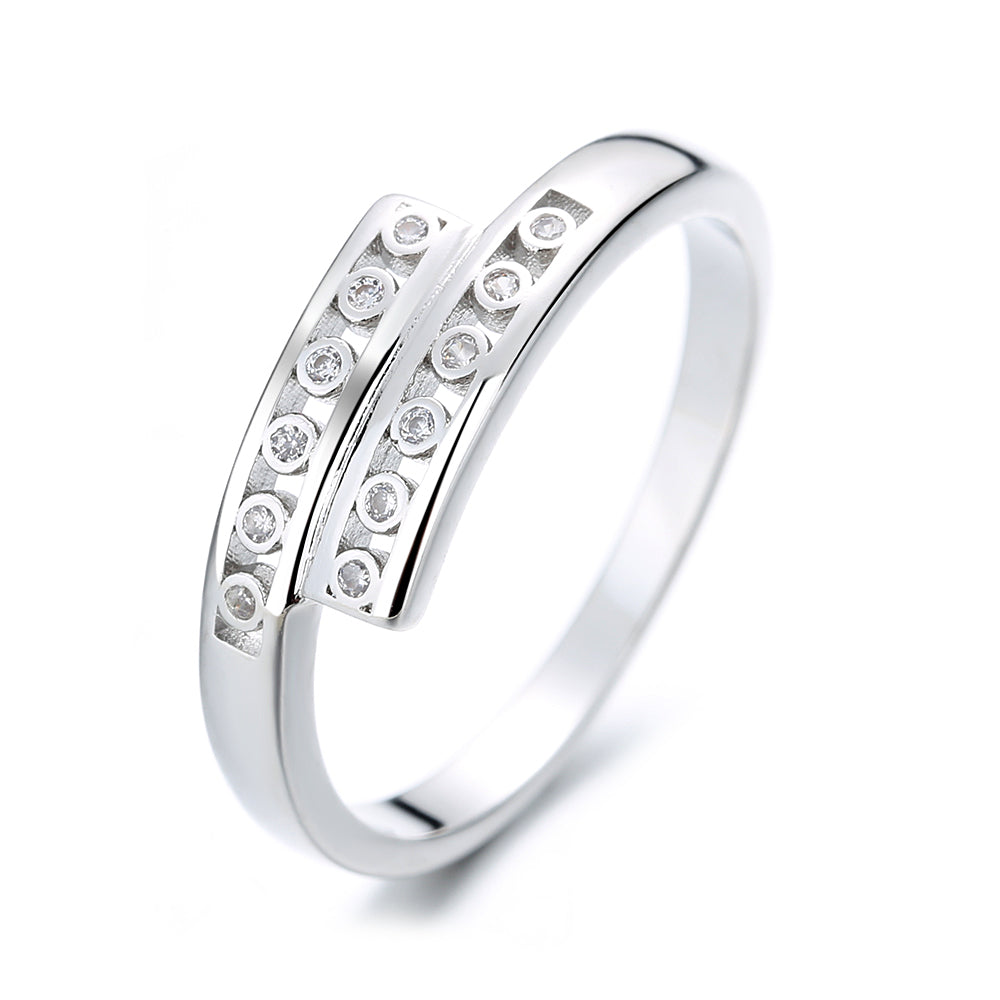 Amy and Annette Sterling Silver Bypass Ring with Simulated Diamonds