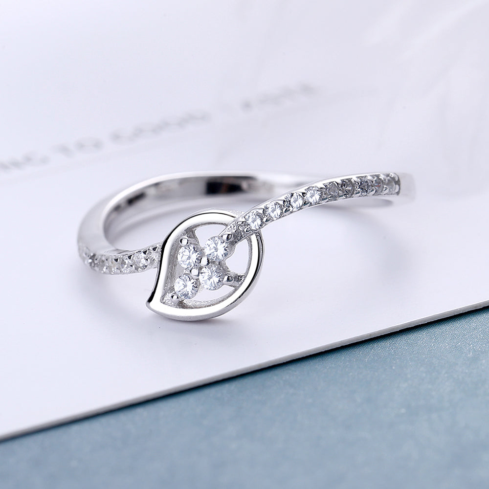 Sterling Silver Leaf Ring with crystals