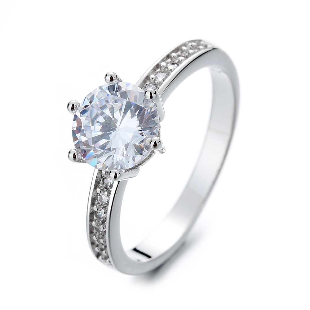 Sterling Silver Classic Engagement Ring with Simulated Diamonds