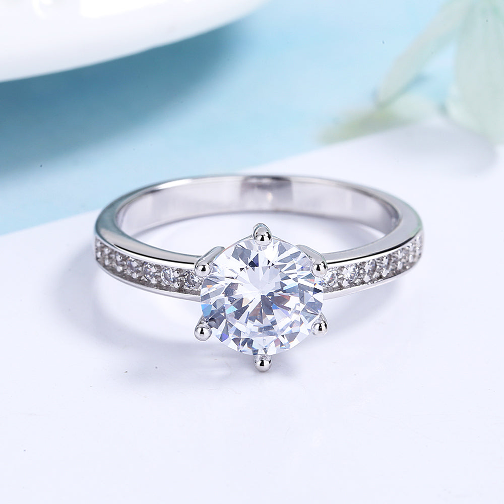 Sterling Silver Classic Engagement Ring with Simulated Diamonds