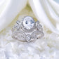 14K Gold and Sterling Silver Quaint Engagement Ring with crystals