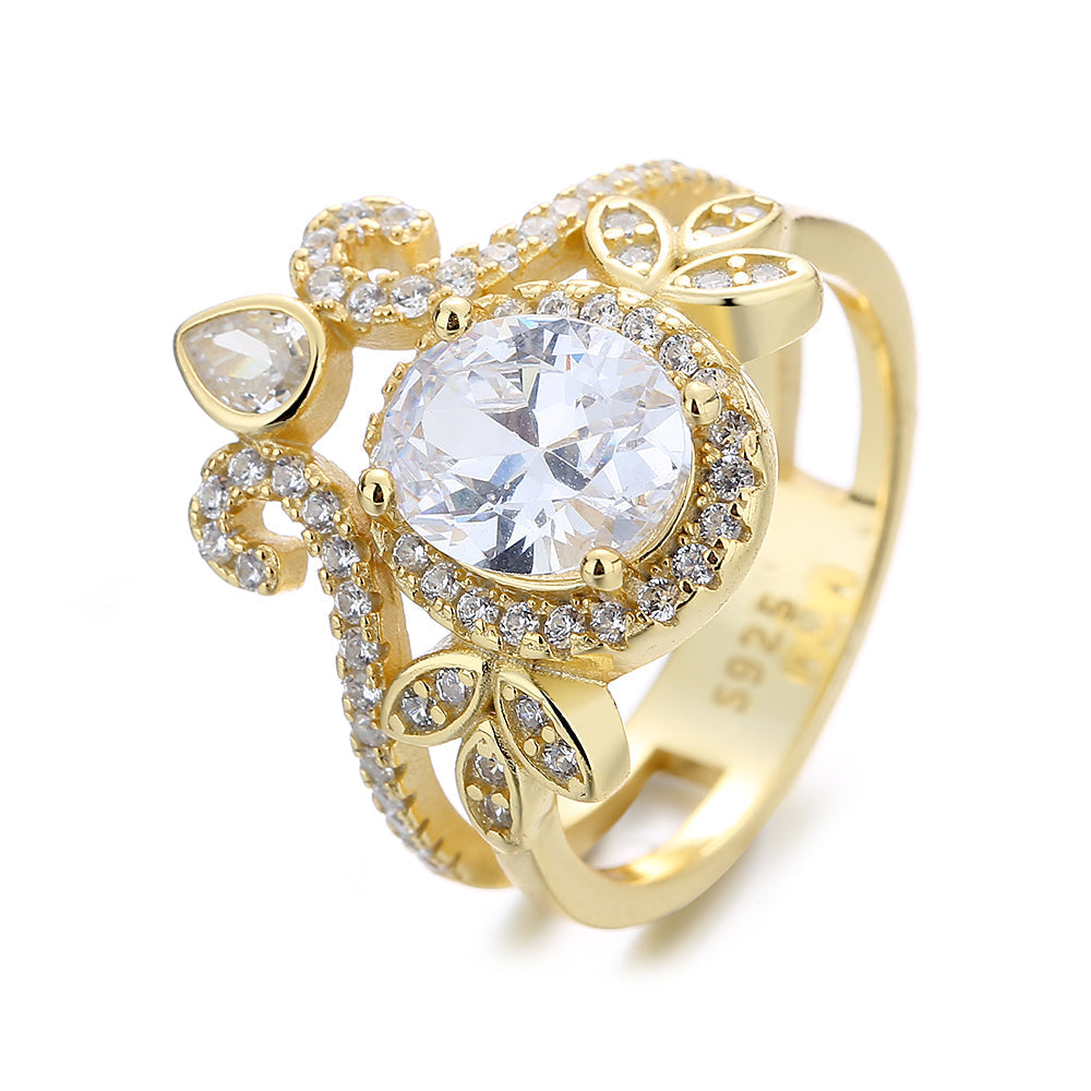 Sterling Silver Quaint Engagement Ring with crystals