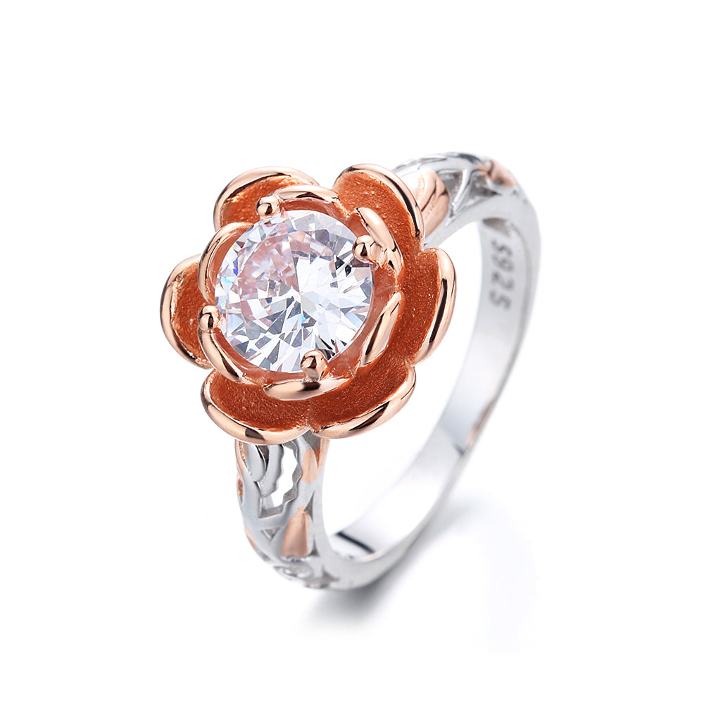 Amy and Annette 14K Gold over Sterling Silver Floral Ring with Simulated Diamonds