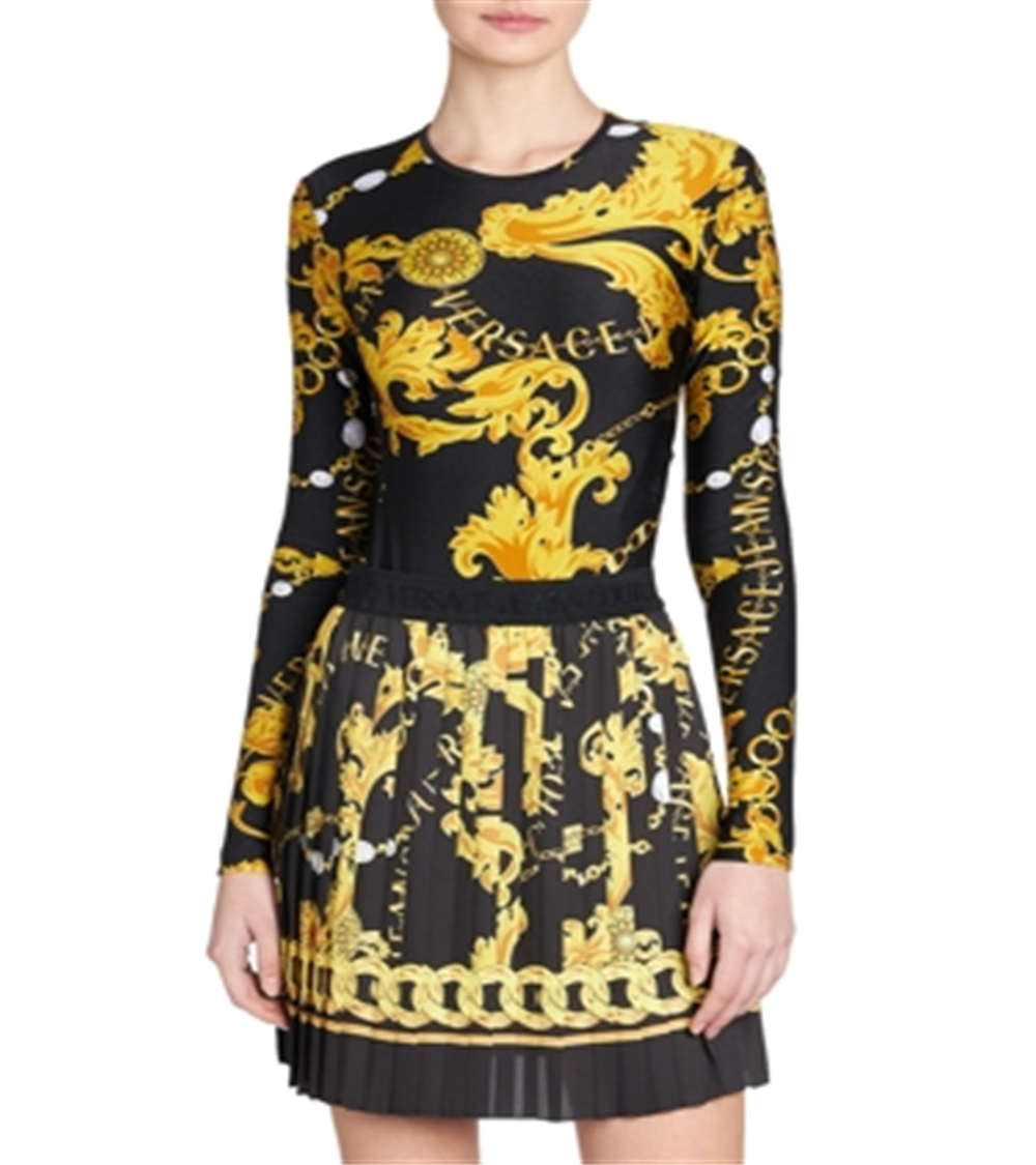 Versace Jeans Couture Printed Bodysuit Black Size 38 REG