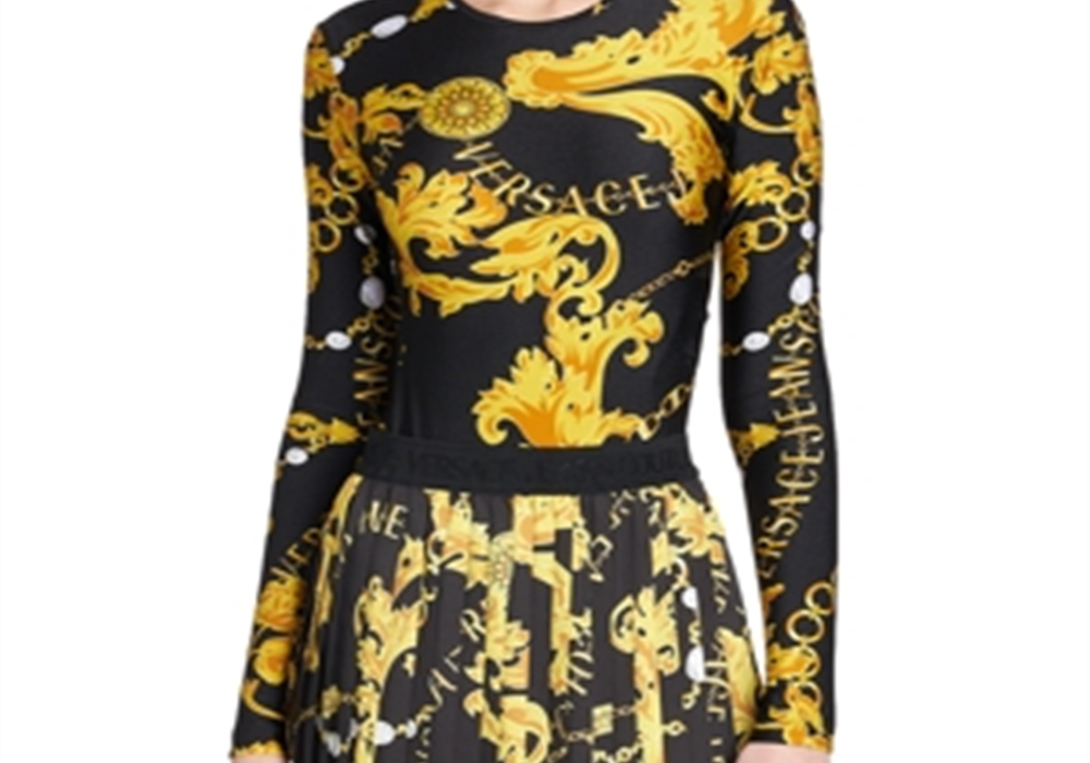 Versace Jeans Couture Printed Bodysuit Black Size 38 REG