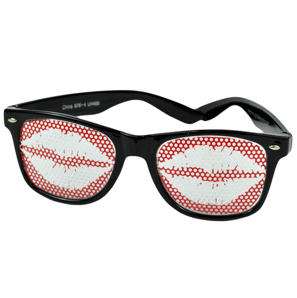 Sun Glasses Black Novelty Wayfarer Style Beach Shades Costume Specs Kiss Lips