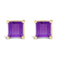 14K White Gold 5x5MM Princess Cut Purple Amethyst Solitaire Stud Earrings