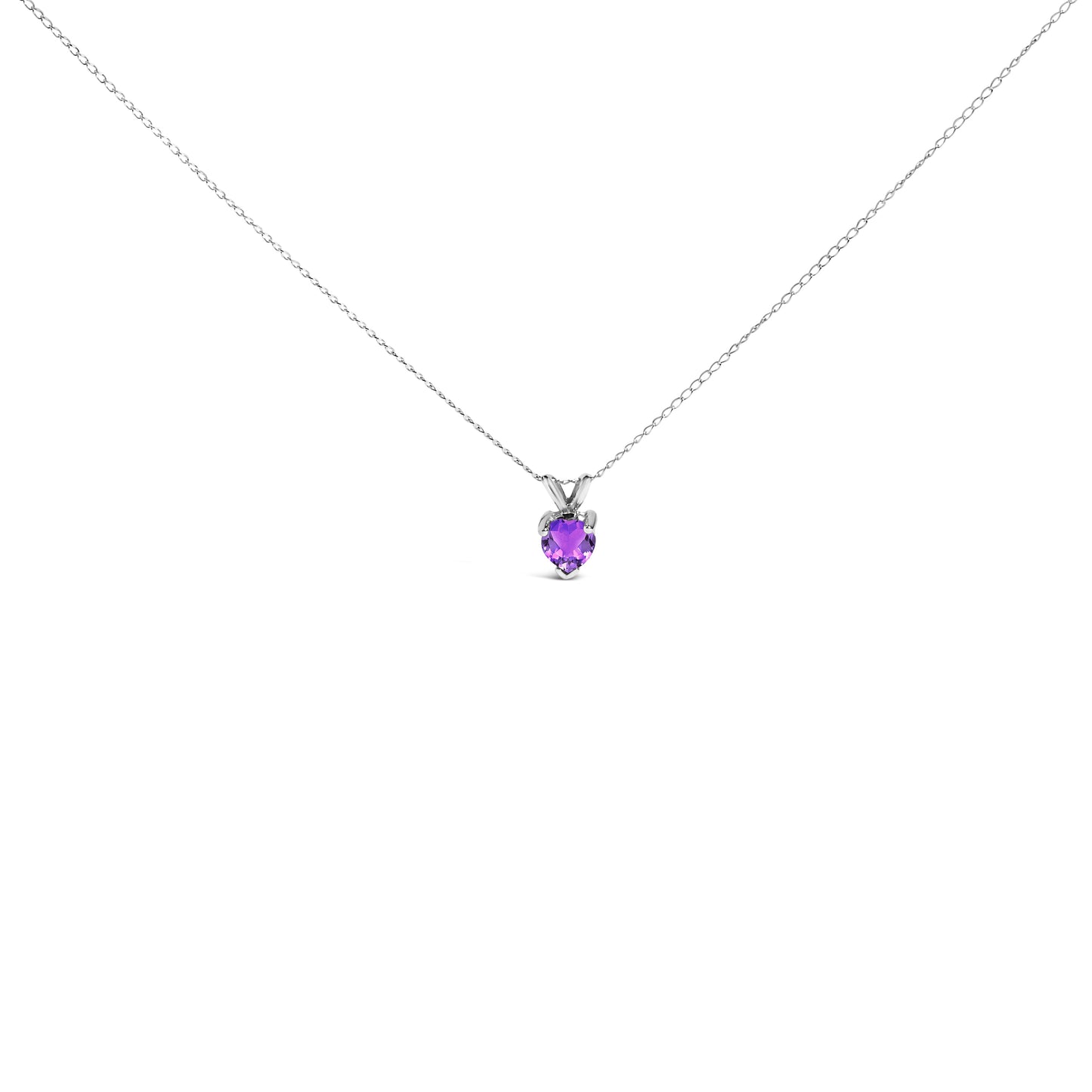 14K वाइट गोल्ड 5X5 MM हार्ट शेप पर्पल एमेथिस्ट सॉलिटेयर पेंडेंट नेकलेस