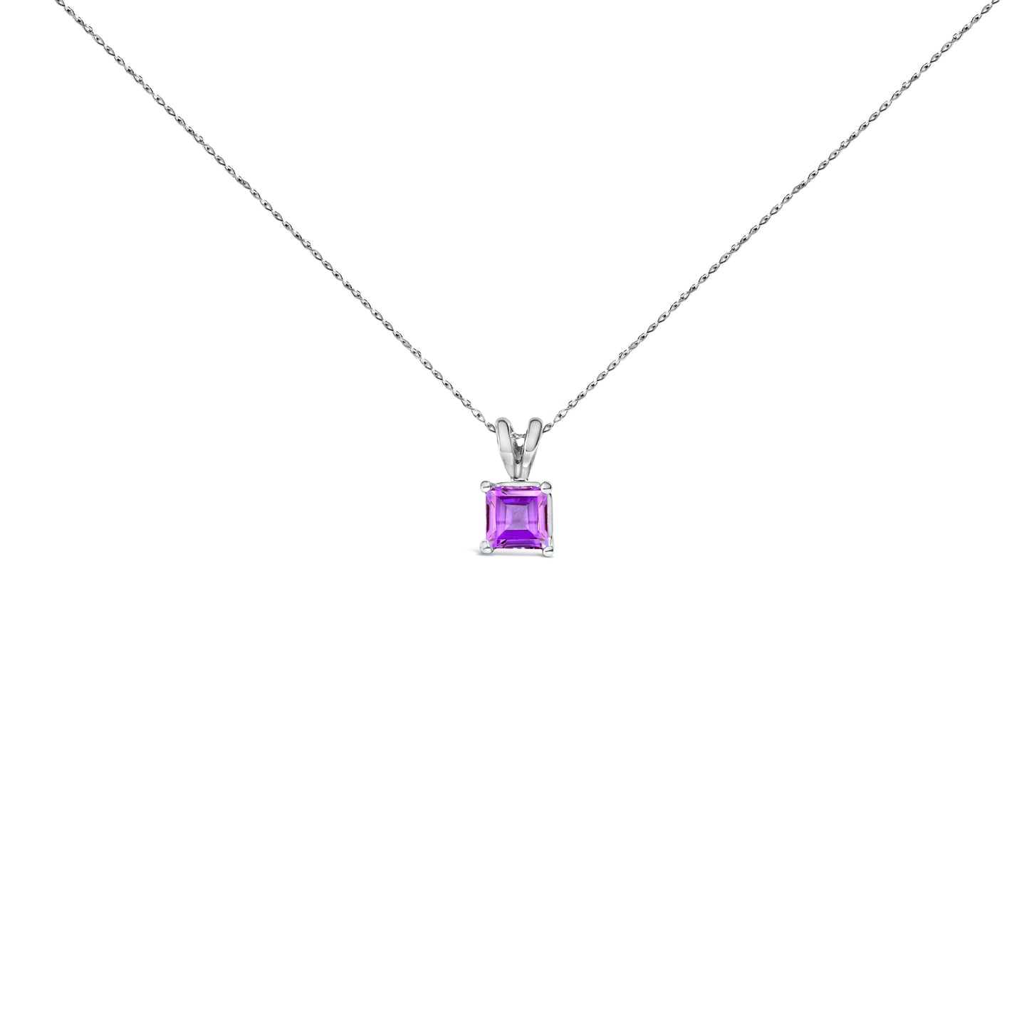 14K व्हाइट गोल्ड 5x5 MM स्क्वेयर शेप्ड पर्पल एमेथिस्ट सोलिटेयर पेंडेंट नेकलेस
