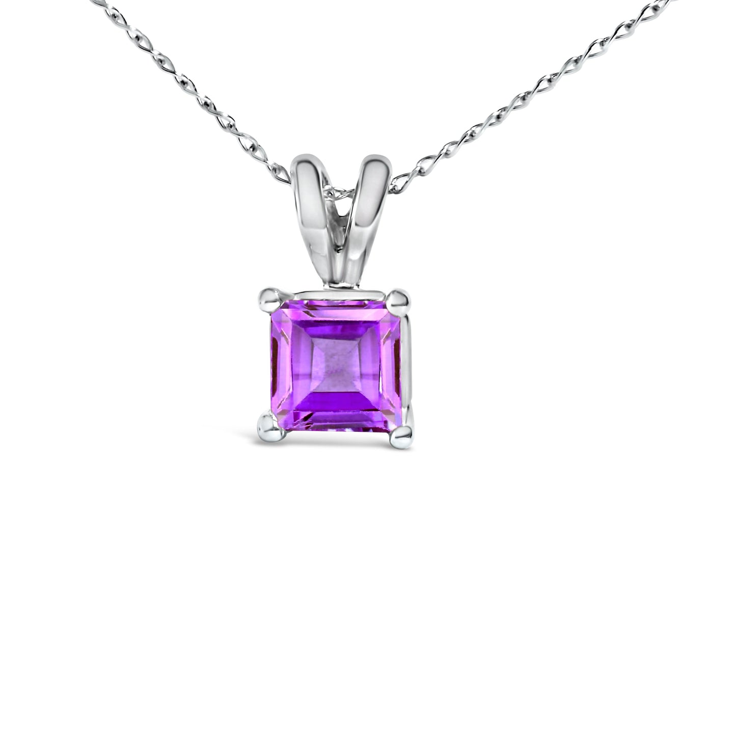 14K व्हाइट गोल्ड 5x5 MM स्क्वेयर शेप्ड पर्पल एमेथिस्ट सोलिटेयर पेंडेंट नेकलेस