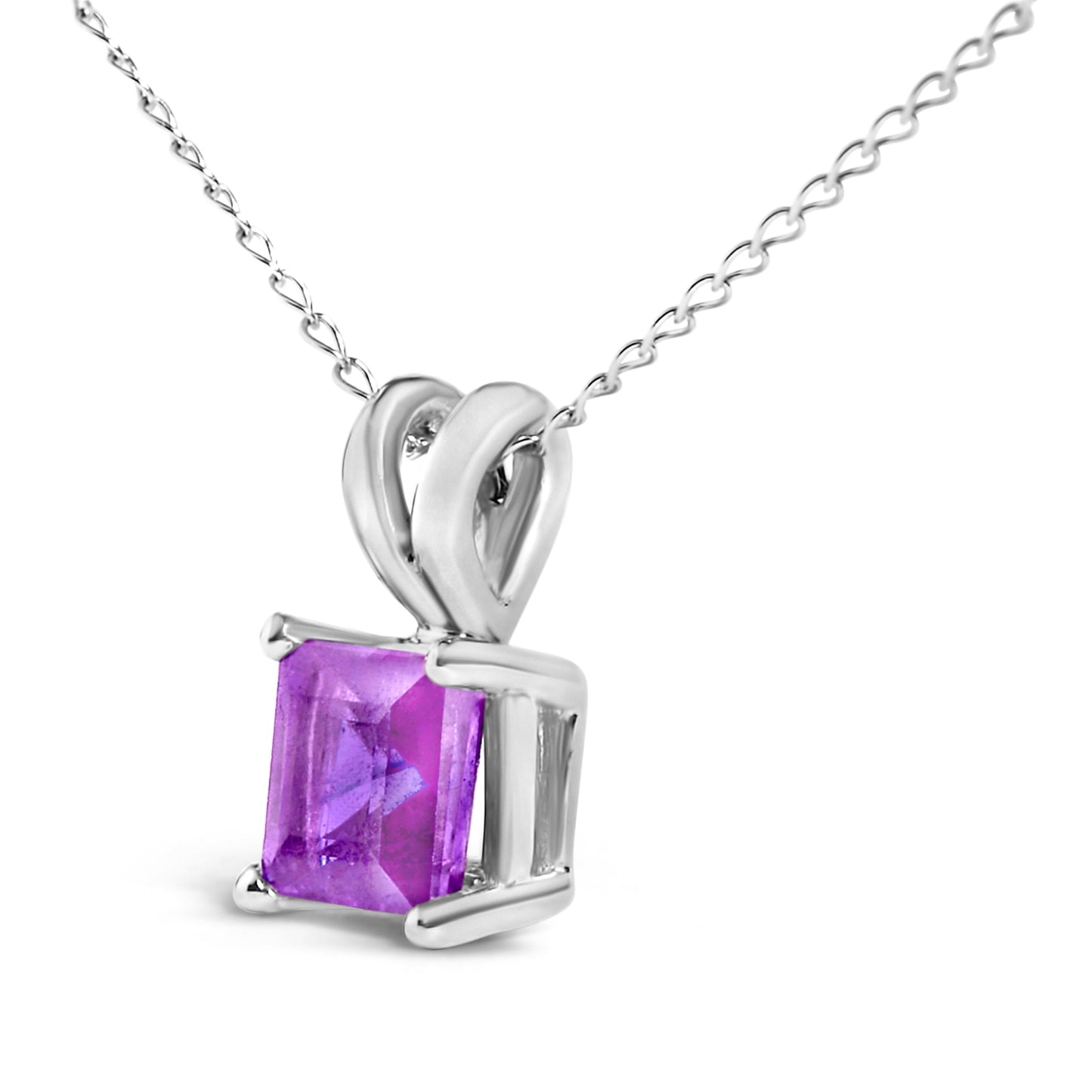14K व्हाइट गोल्ड 5x5 MM स्क्वेयर शेप्ड पर्पल एमेथिस्ट सोलिटेयर पेंडेंट नेकलेस