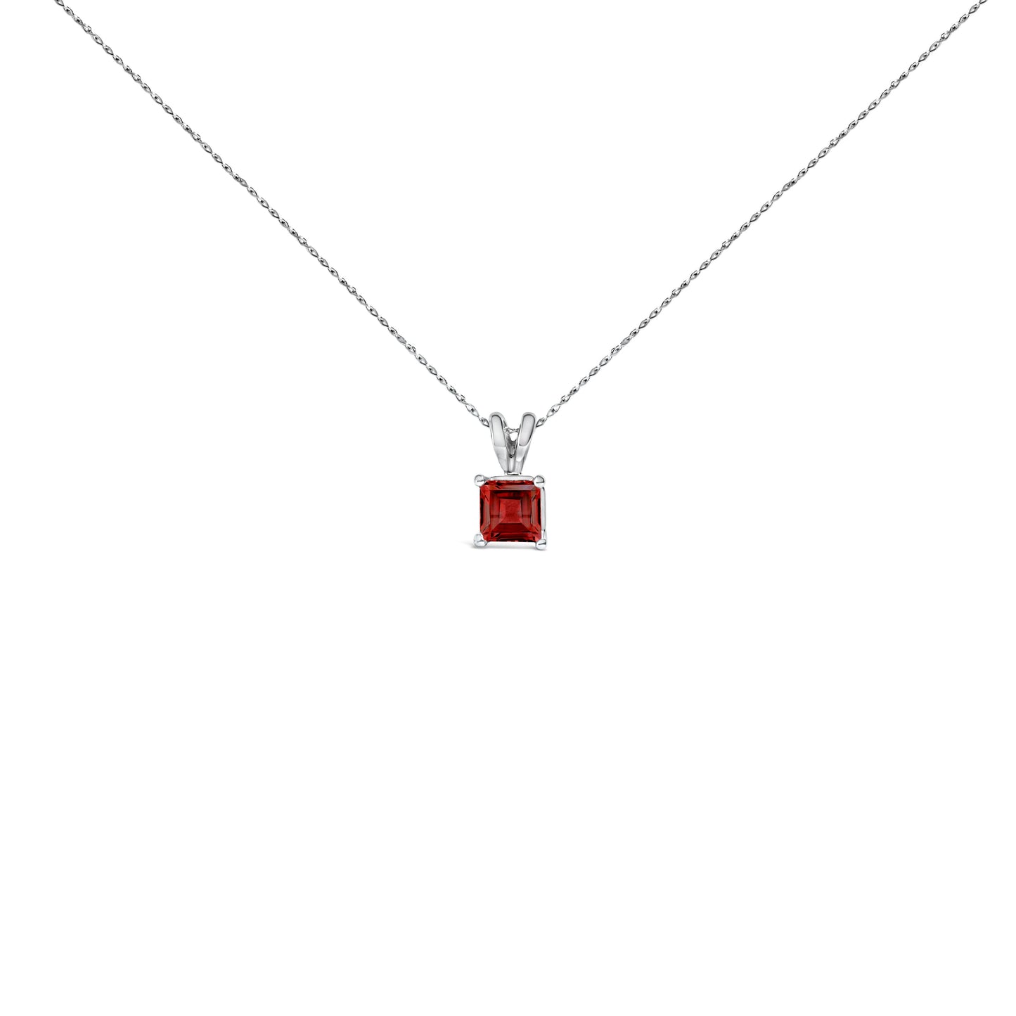 14K व्हाइट गोल्ड 5x5 MM स्क्वेयर शेप्ड पर्पल एमेथिस्ट सोलिटेयर पेंडेंट नेकलेस