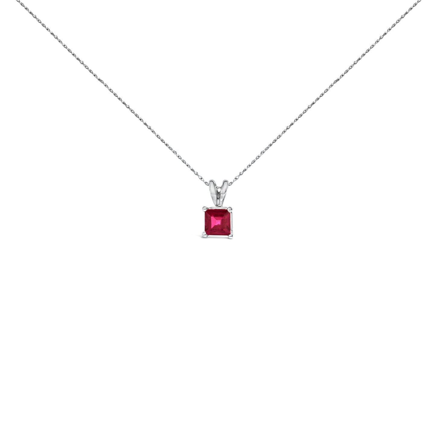 14K व्हाइट गोल्ड 5x5 MM स्क्वेयर शेप्ड पर्पल एमेथिस्ट सोलिटेयर पेंडेंट नेकलेस