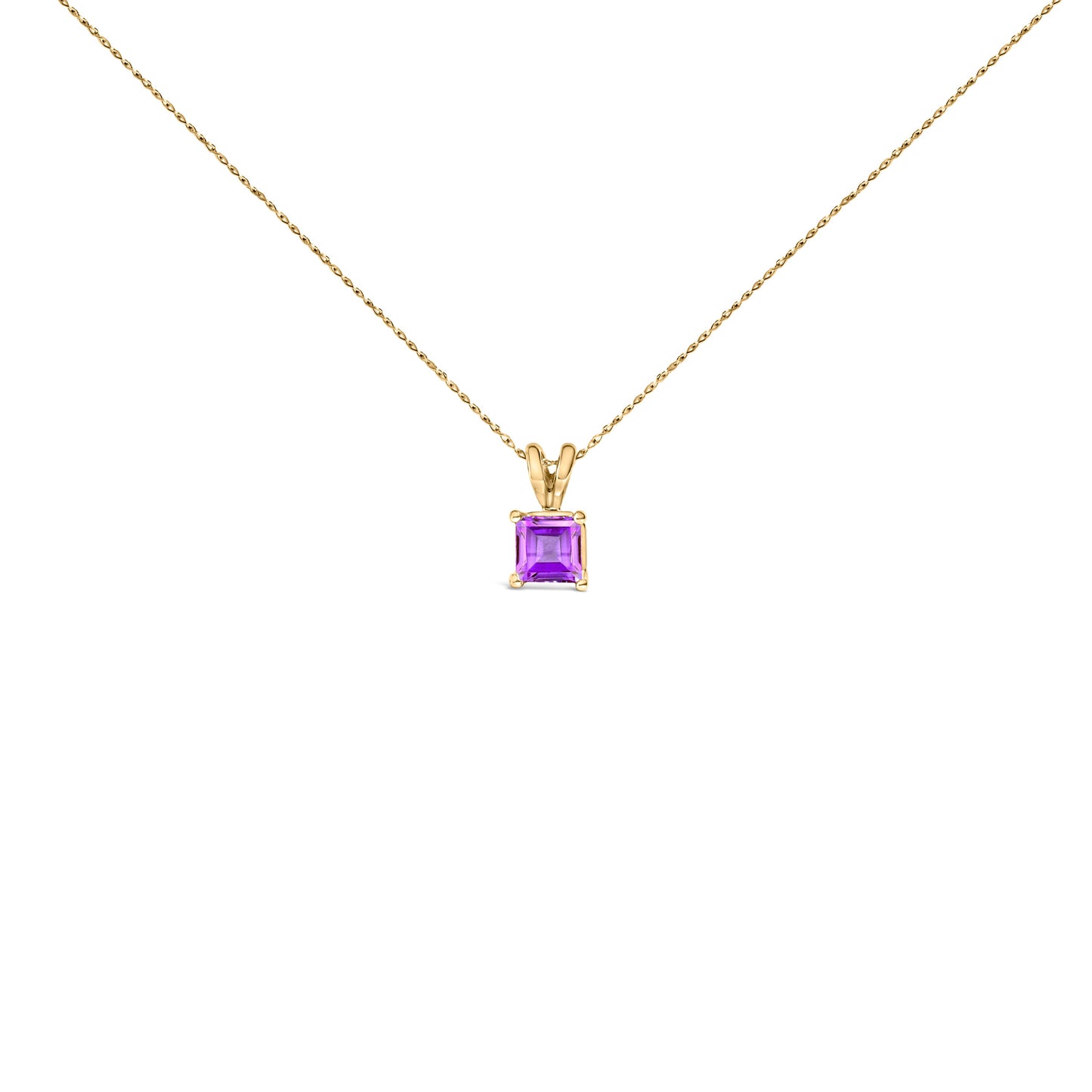 14K व्हाइट गोल्ड 5x5 MM स्क्वेयर शेप्ड पर्पल एमेथिस्ट सोलिटेयर पेंडेंट नेकलेस