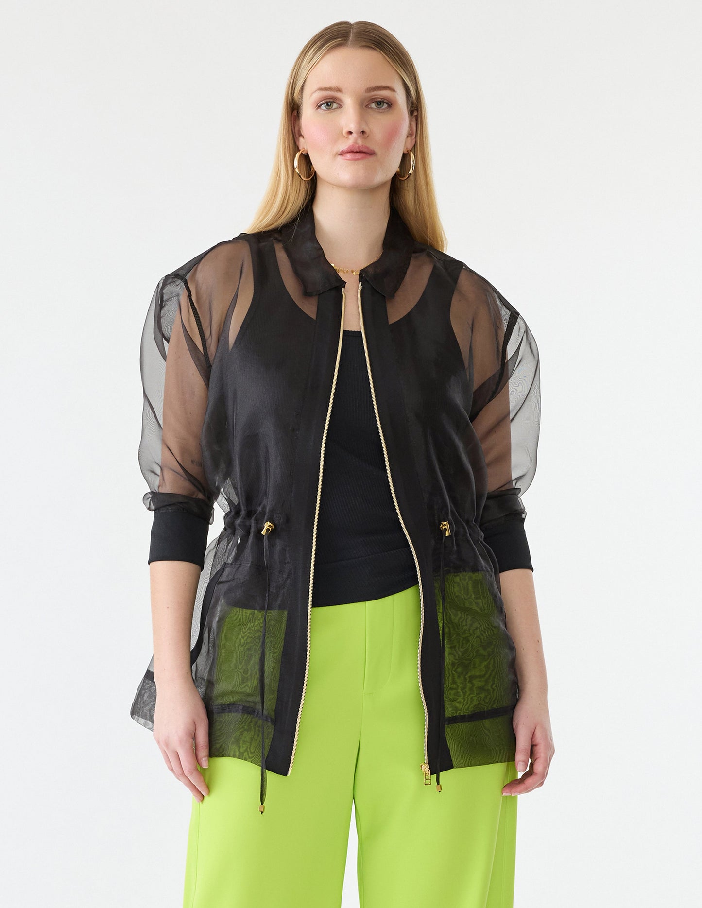 GSTQ Sheer Cinched Jacket - Plus Size
