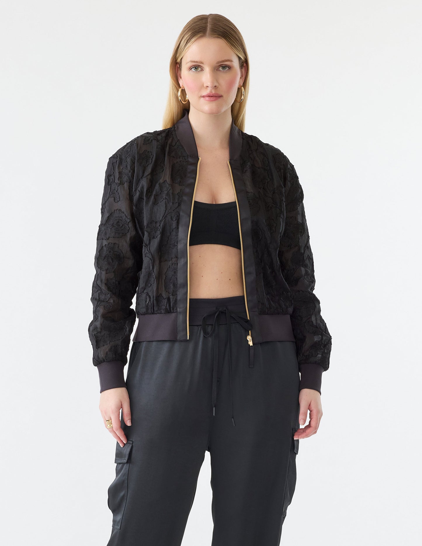 GSTQ Black Beauty Floral Bomber Jacket - XS