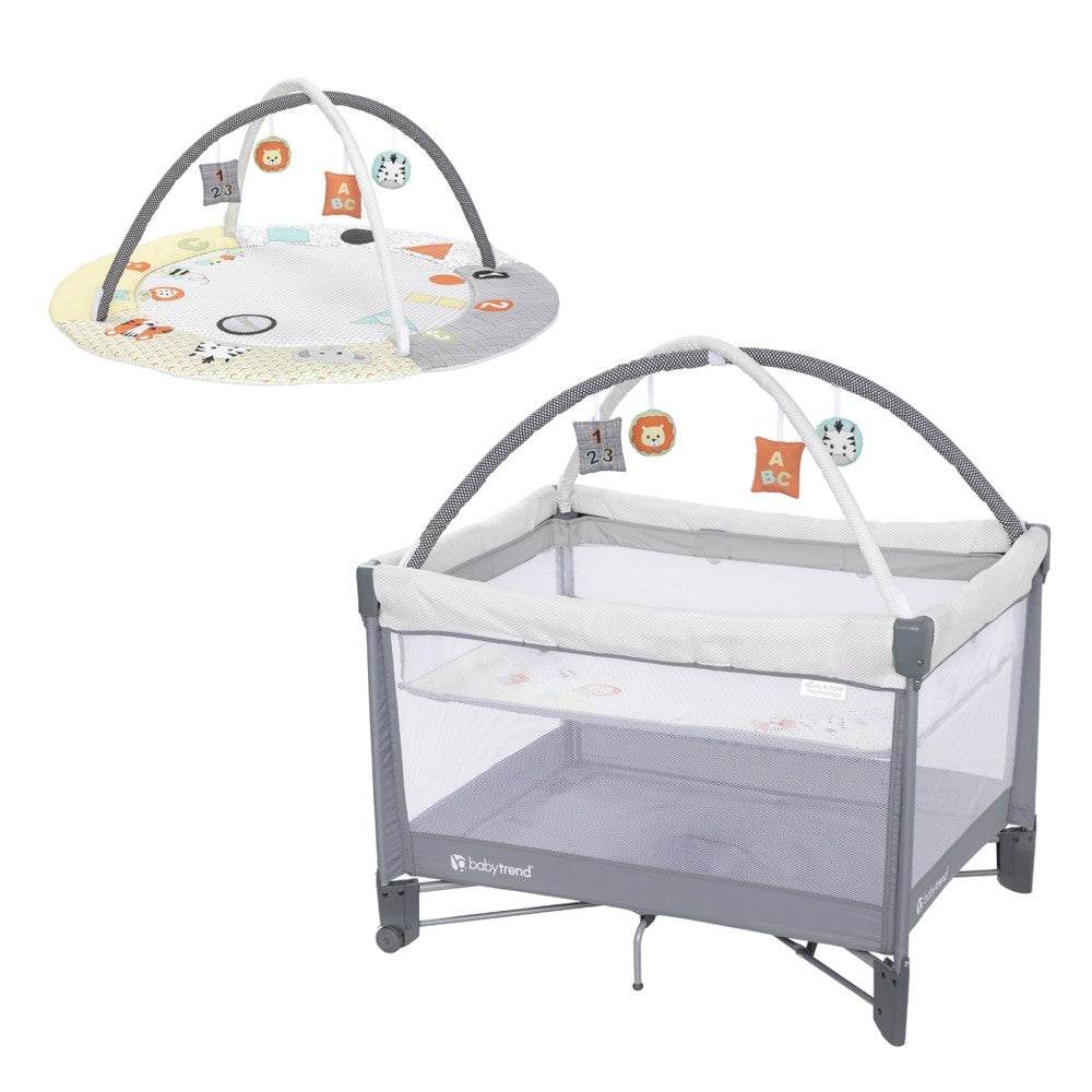 3in1 QuickFold Playard with Baby Gym  Play Mat in Quartz Stone by Baby Trend