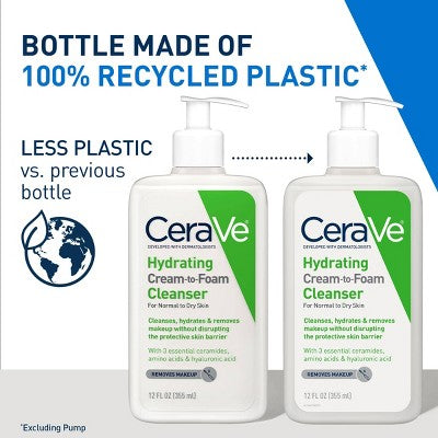 CeraVe Hydrating Cream-to-Foam Face Wash with Hyaluronic Acid 12 fl oz - New