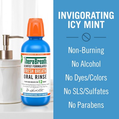 TheraBreath Fresh Breath Mouthwash Alcohol-Free Icy Mint 33.8 fl oz - New
