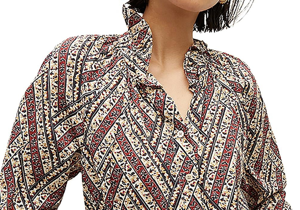 Veronica Beard Calisto High Neck Ruffled Top White