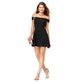 Teeze Me Womens Black Zippered Short Sleeve Off Shoulder Micro Mini Fit + Flare Party Dress