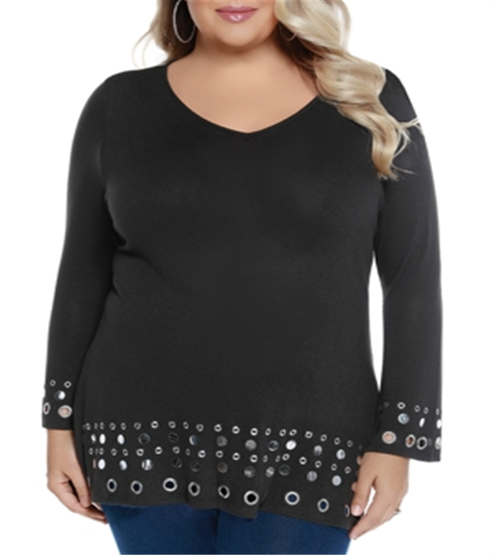 Belldini Plus Bell Sleeve Embellished Tunic Gray Size 3X
