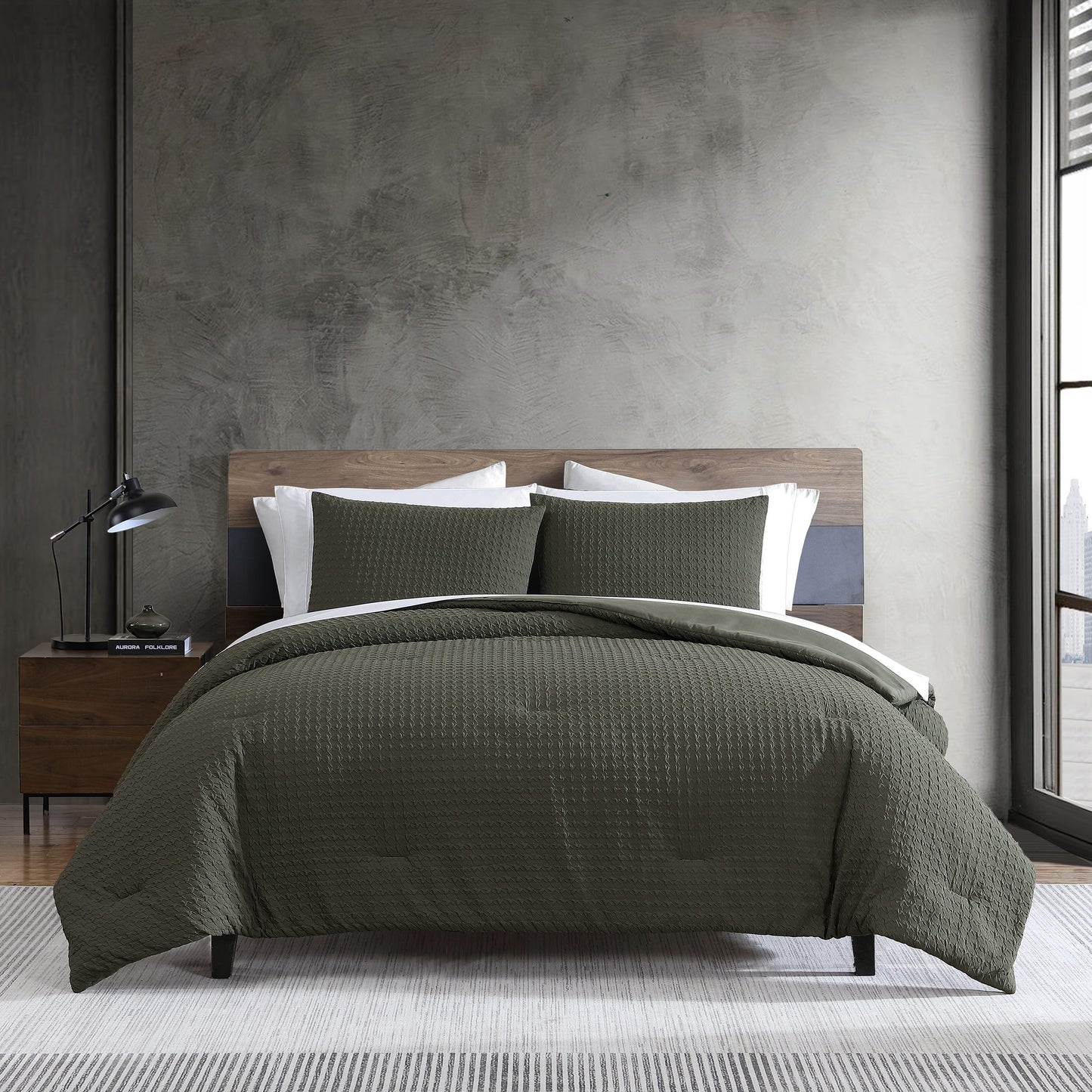 Houndstooth Green Reversible Duvet Cover Set