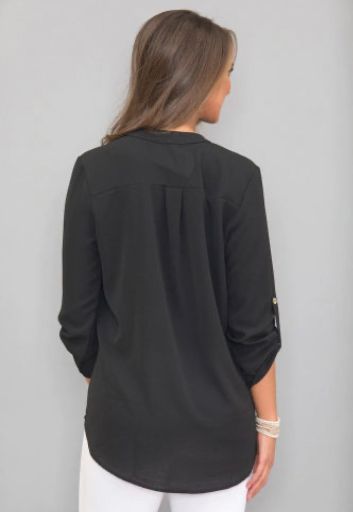 Frankie & Pop Women's Spring Long Sleeve Button Detail Lightweight Dressy Chiffon Beauty Blouse Black Size Small