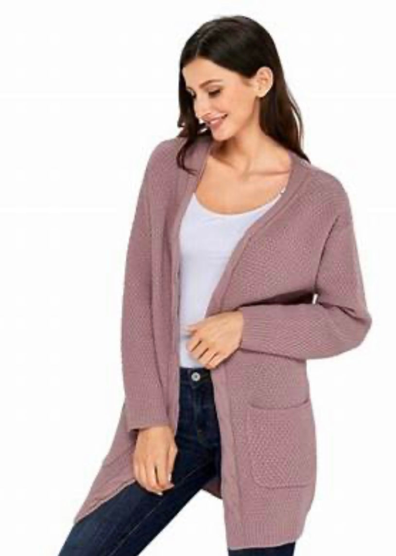 Frankie & Pop Women's Long Sleeve  Front Pocket Cardigan Pink Size Small