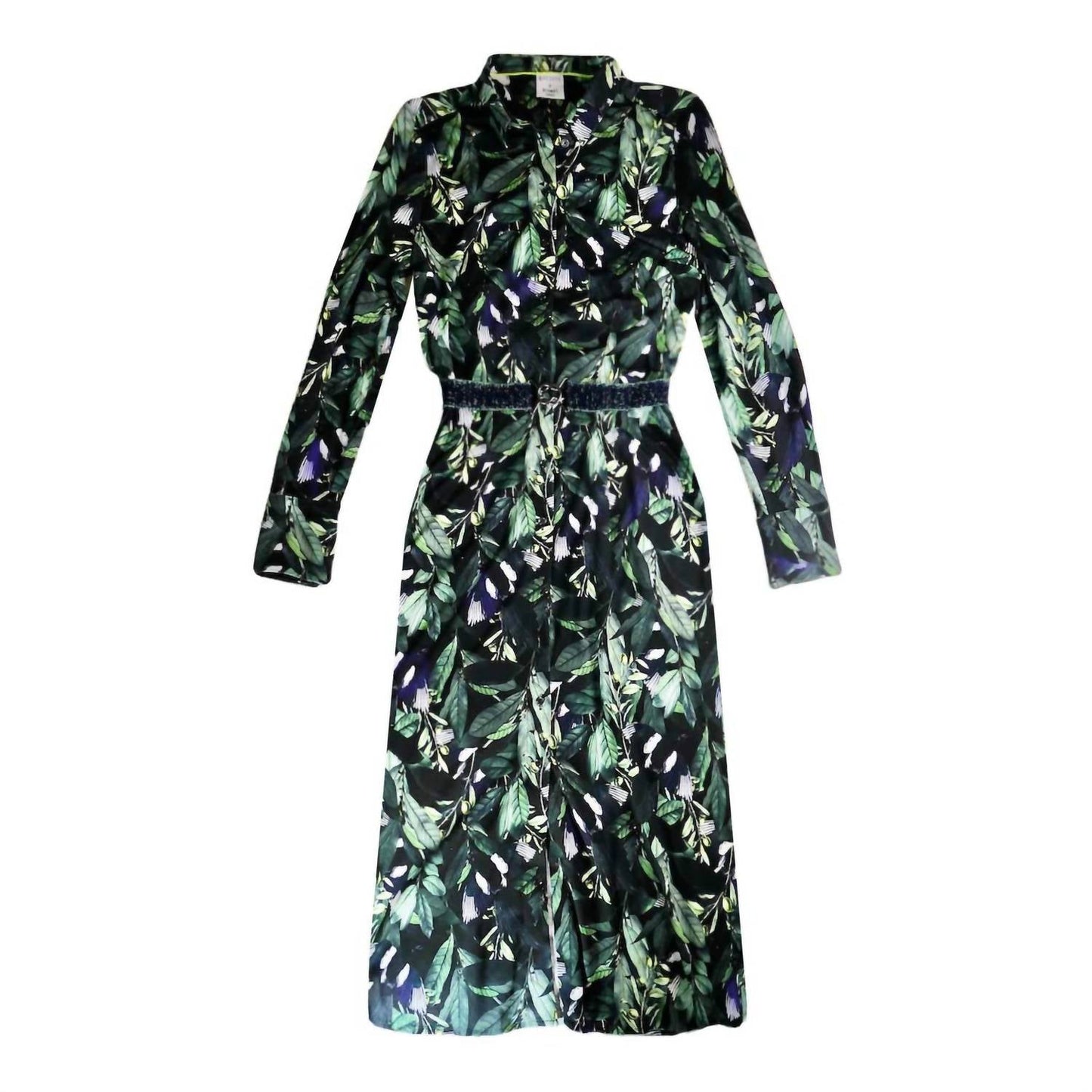Desoto - WOMEN'S LEAF PRINT LONG SHIRT DRESS