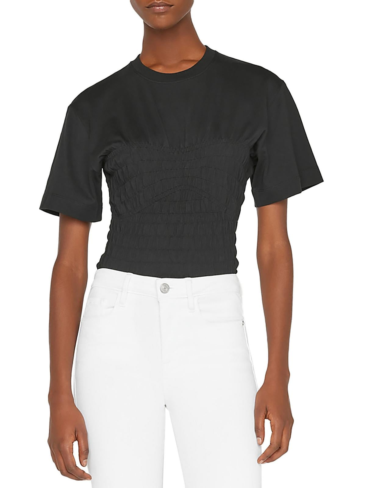 Frame Organic Cotton Smocked Corset Tee Black Size B4