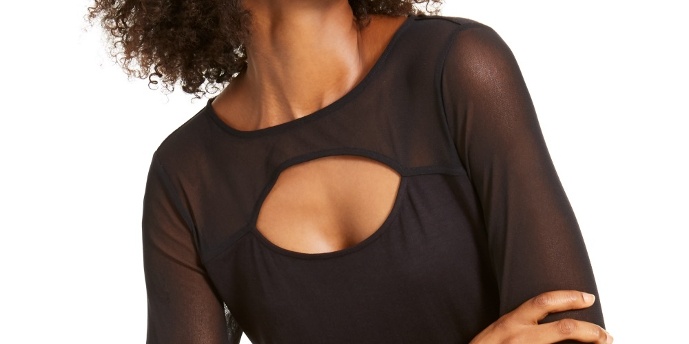 INC International Concepts Women's Petite Illusion Top  Black Size Petite Large