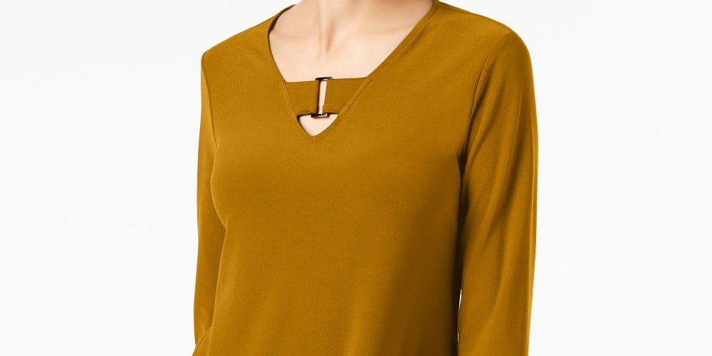 Alfani Women's Buckle Detail Tunic Gold Size Petite Small