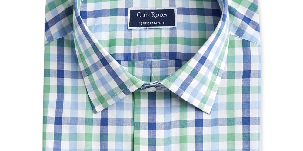 Club Room Men's Classic Regular Fit Performance Multi Gingham Dress Shirt Green Size 16X34X35
