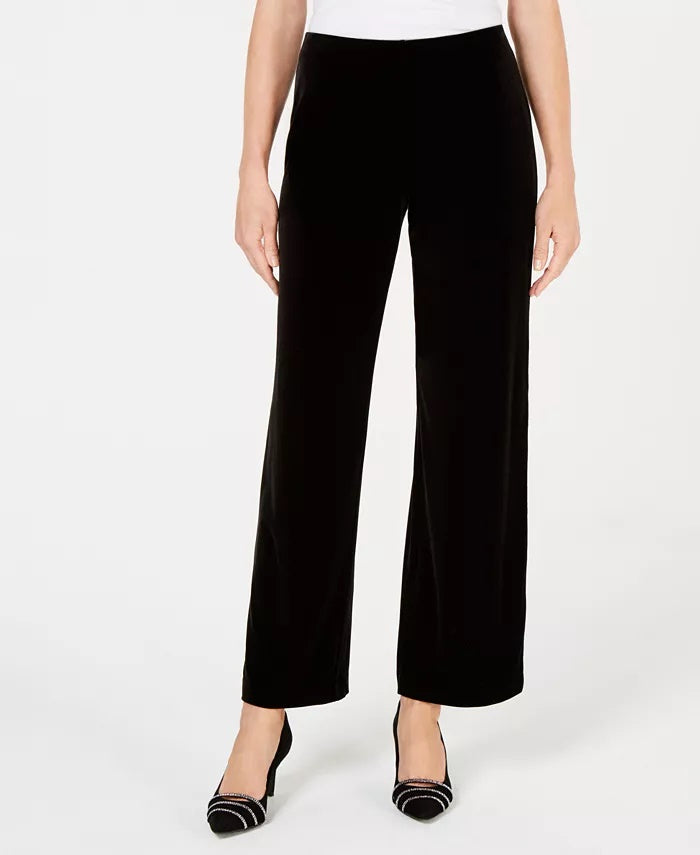 Alfani Women's Velvet Wide Leg Pants Black Size Large