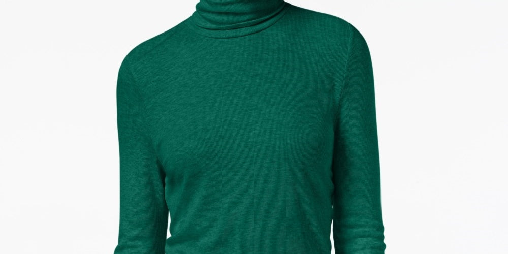 INC International Concepts Women's Ribbed-Knit Turtleneck Green Size XX-Large