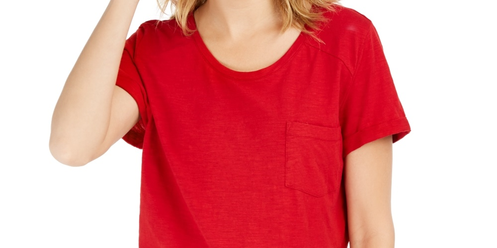 Style & Co Women's Cotton Crew-Neck T-Shirt Red Size Large