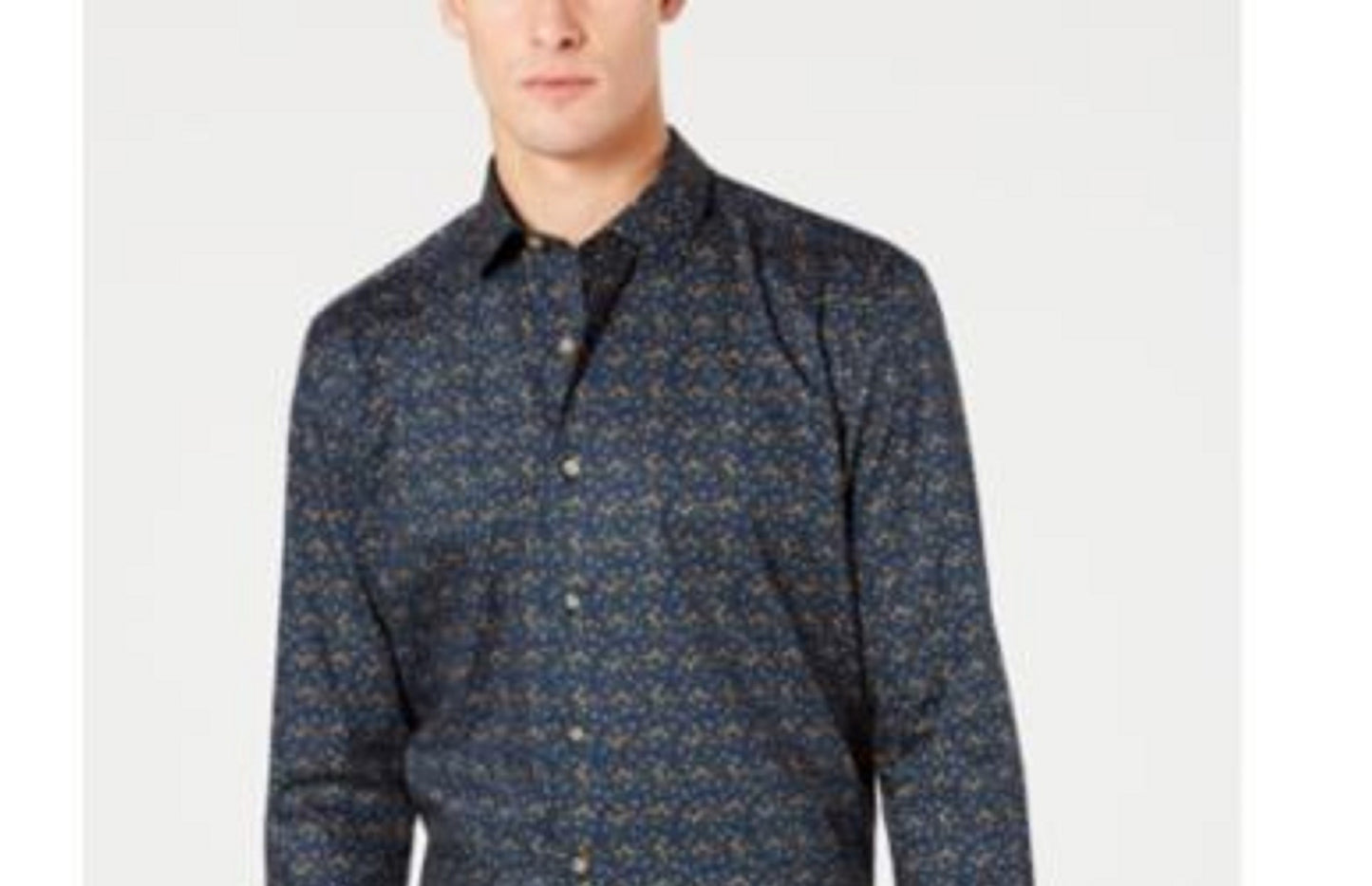 Bar III Men's Slim-Fit Stretch Easy-Care Watercolor Floral Dress Shirt Dark Blue Size 17.5x36-37
