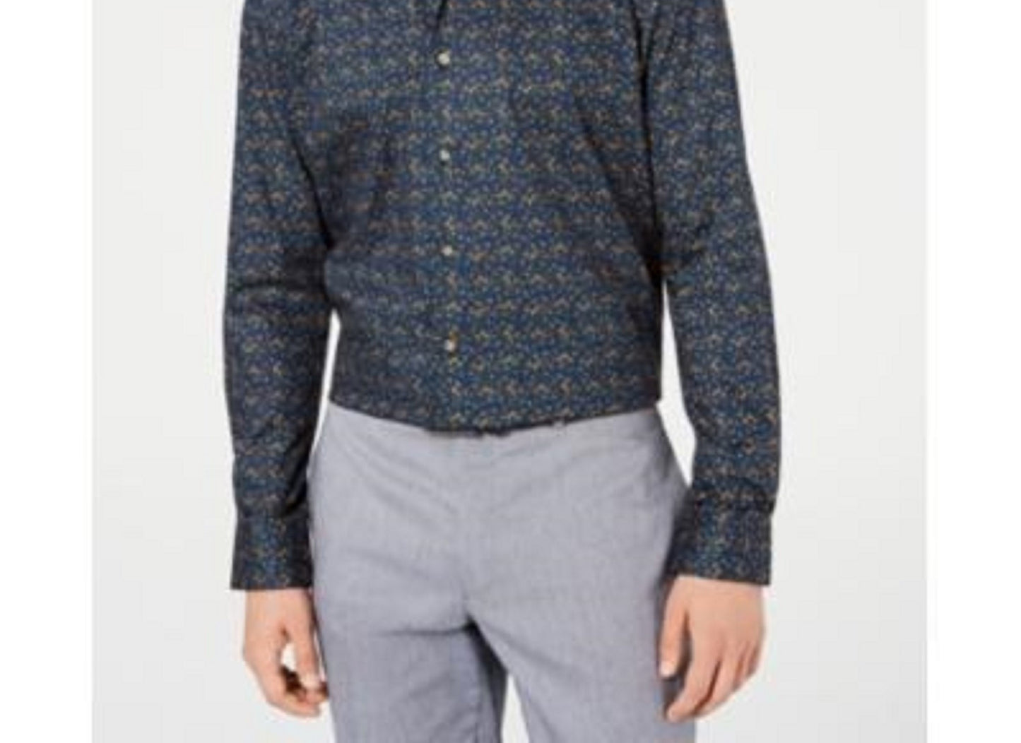 Bar III Men's Slim-Fit Stretch Easy-Care Watercolor Floral Dress Shirt Dark Blue Size 17.5x36-37