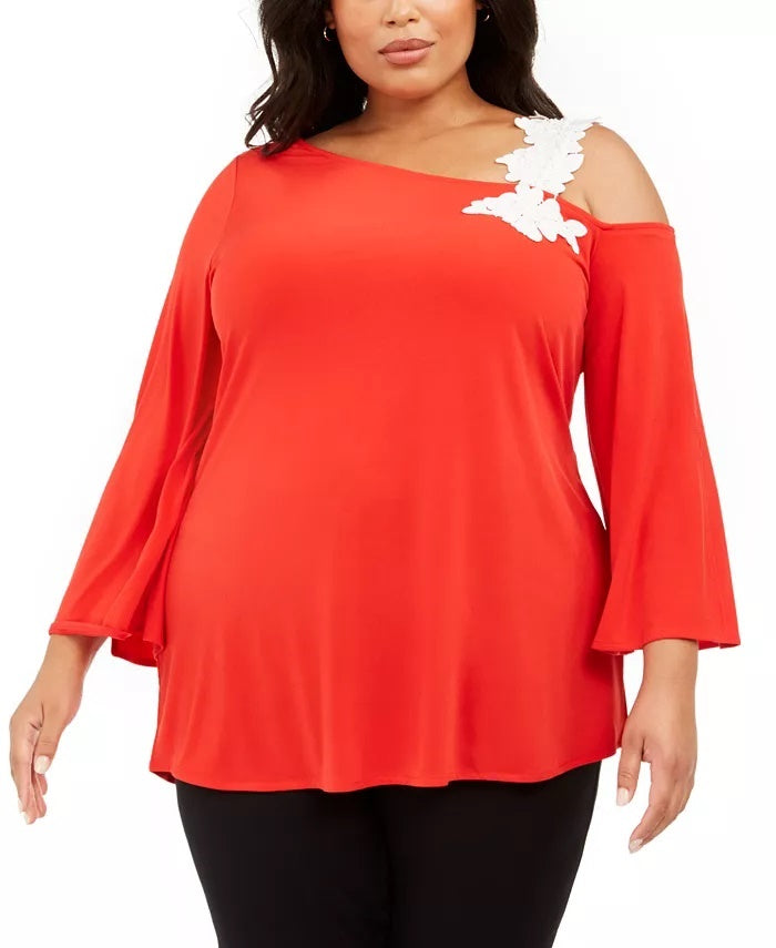 Alfani Women's One Shoulder Applique Tunic Medium Red Size 1X